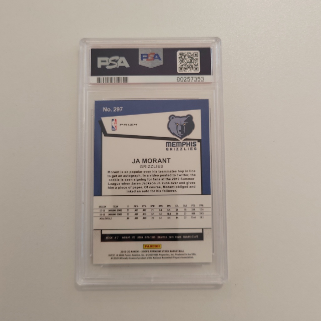 NBA Hoops Premium Stock 2019 Ja Morant Silver Scope PSA 9